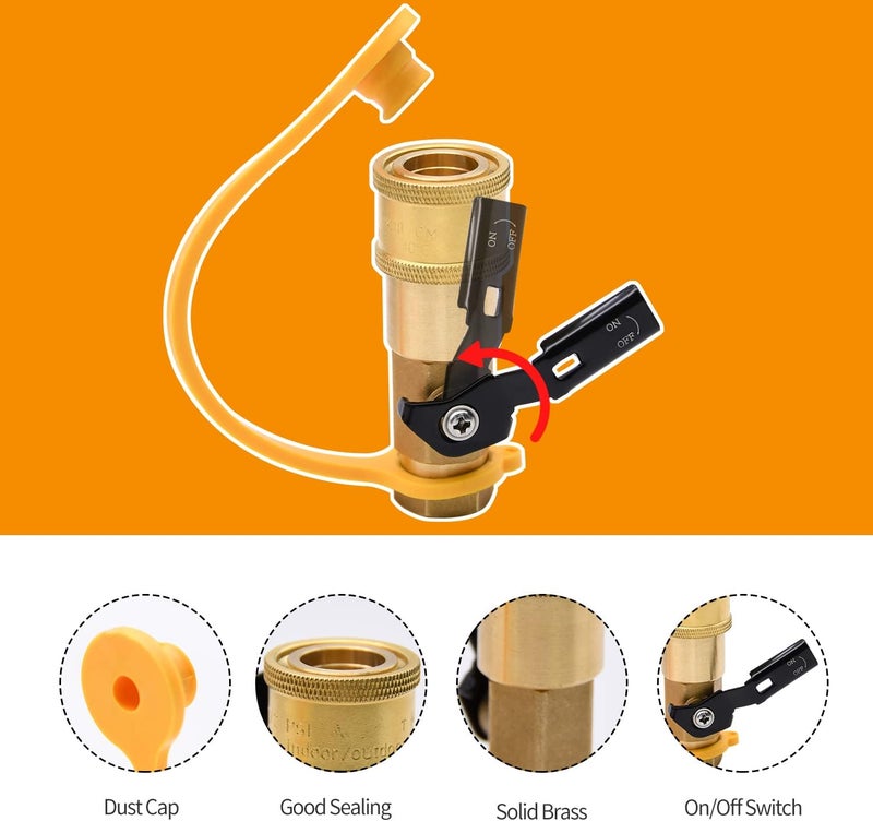 Ruby Q 7pcs Propane Quick Connect Fittings,1/4" RV Propane Quick Connect Fittings Adapter with 3/8" Flare x 1/4" NPT Male Pipe Half-Union Fitting 1/4" Male NPT 1/4" Female NPT - Image 3